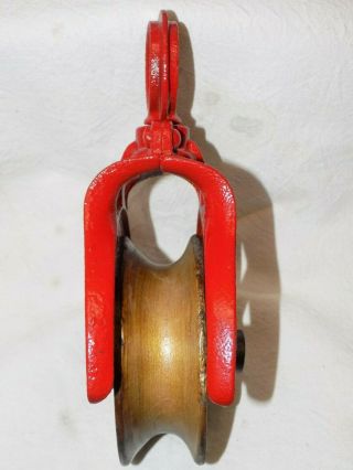 Restored old barn rope hay trolley pulley wood cast X206 Louden Hudson Mall ? 3