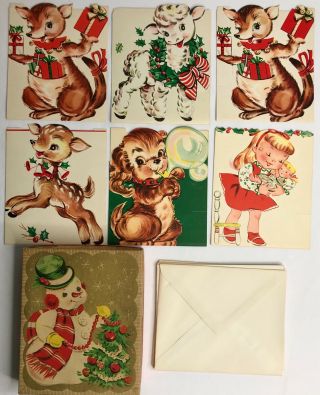 Adorable Vintage 3d Stand - Up Christmas Cards - Box Of 6 - With Envelopes