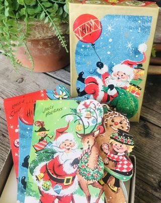 Vtg Sunshine Christmas Cards (16) With Puzzles For Children Envelopes Darling