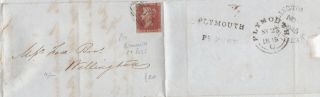 1845 Qv Plymouth Penny Post On Cover With A Fine 1d Penny Red Stamp Horrabridge