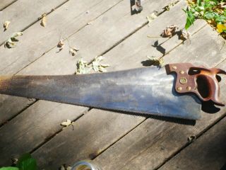 Antique Disston Sons D - 8 Thumbhole 28 " Rip Hand Saw 5 Ppi