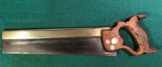 Antique 12 " Brass Backed Tenon Saw Spear & Jackson Leap Frog Brand Sheffield