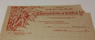 1900 Harrisburg Pennsylvania Letterhead Wigwam Of Po Ko Son Tribe No 331