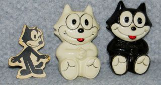 (3) Vintage Ceramic Felix The Cat Magnets 1994 Classic Black White Ceramic Vinyl