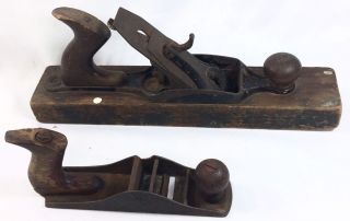 Two Antique Planes 16 " Very Old Unknown Maker Wood Base