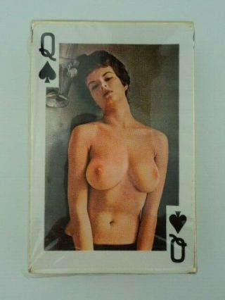 Vtg Nude Playing Cards Deck Pin Up Girl Gaiety 54 Models Q Spades 1969