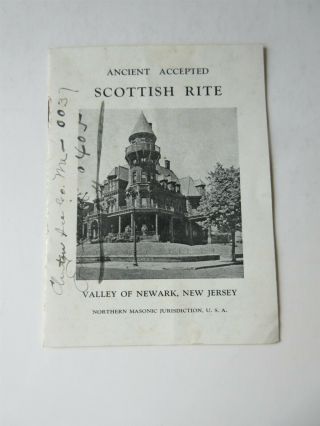 1926 Freemasons Ancient Accepted Scottish Rite Booklet Newark,  Nj