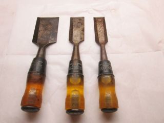 Set Of 3 Stanley No.  60 Chisels 1 ",  1 1/4 ",  2 "
