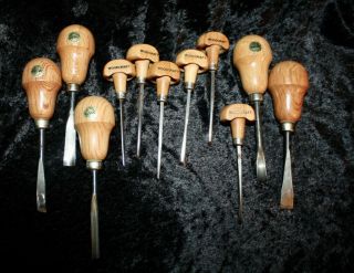 11 Wood Carving Palm Chisels.  5 Mifers And 6 Woodcrafts.