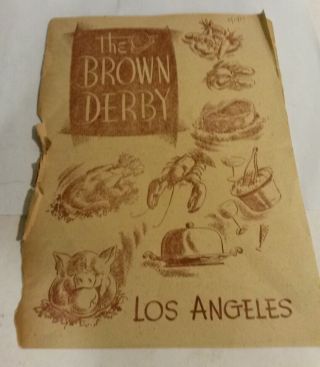 Brown Derby Restaurant Los Angeles Ca February 15 1947 Paper Menu Star Hangout