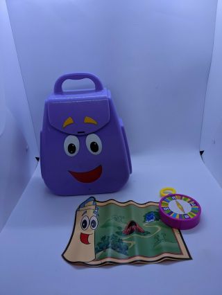 Vintage Dora The Explorer Purple Plastic Backpack Toy 2002 Mattel Map And Compas