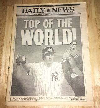 Ny Daily News Oct 27,  1996 Top Of The World York Yankees Win World Series