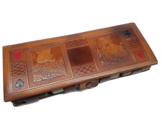 Vintage Bridge & Gin Rummy Playing Card Set Leather Carrying Case 4 Decks 2 Pads