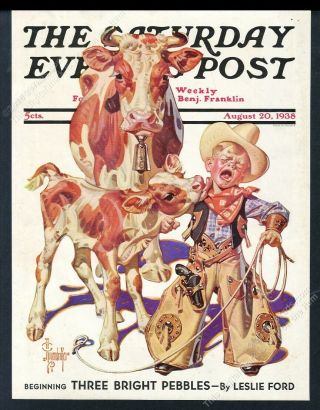 Saturday Evening Post Framing Cover August 20 1938 J.  C.  Leyendecker Cow Calf Boy