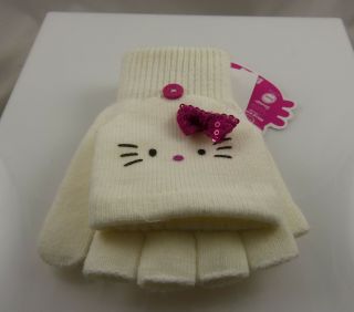 Hello Kitty Sanrio Off White And Pink Fingerless Gloves Converts To Mittens
