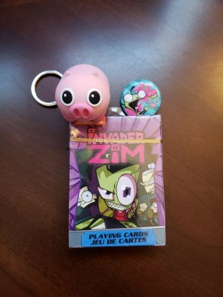 Invader Zim Nickelodeon Bundle Playing Cards,  Key Chain And Button