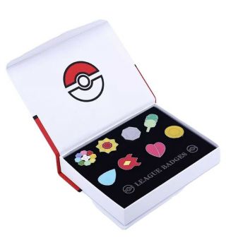 Non Official Pokémon League Gym Badges Set Of 8 Metal Pins Brooch,  Box