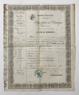 France.  Passport.  Diplomatic Passport.  Passeport.  1859.  Switzerland,  Geneva.