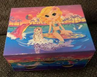 Lisa Frank Cassie Surfer Girl Jewelry Craft Box W/ Drawers School Glitter