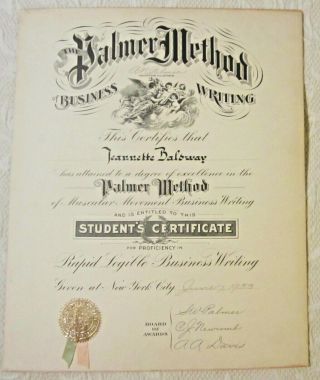 The Palmer Method Of Business Writing Student Certificate,  June 7,  1933 York