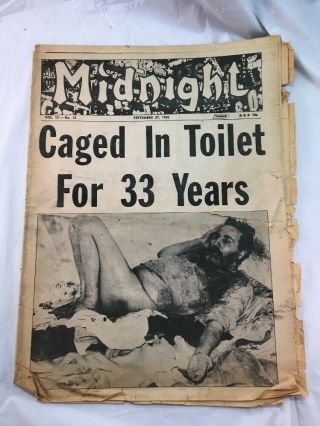 Midnight Newspaper 60s Tabloid Trashy September 27 1965 Man Stuck Toilet Cover