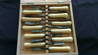 Set Of 11 Wood Carving Tools In A Carry Box - Well Made & Sharp