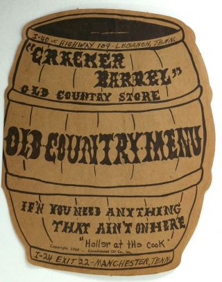 1969 Die Cut Menu Cracker Barrel Old Country Store Restaurant Chain