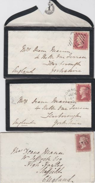 1860 - 62 Qv Omagh Ireland 3 Lodge Love Letters To Darling Wife With 1d Red Stamps