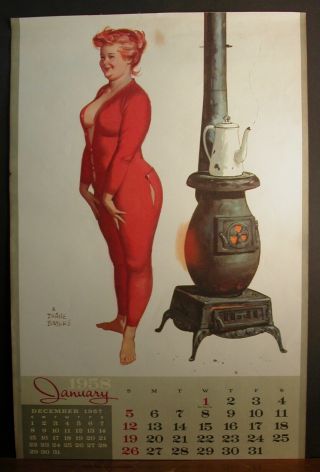 Duane Bryers Hilda January 1958 Union Suit Warming Buns By Wood Burning Stove