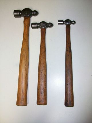Vintage 3 Plumb Ball Peen Hammers 2,  4,  & 8 Oz.  Jeweler Gunsmith