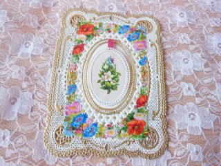 Victorian Paper Lace Christmas Card/floral Flap Reveals Greeting Underneath