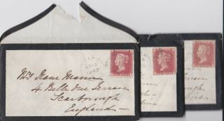 1860 - 62 Qv Omagh Ireland 3 Hotel Love Letters To Darling Wife With 1d Red Stamps