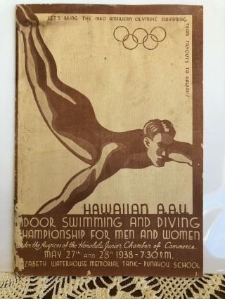 1930s Hawaii Sports Swimming Program Duke Kahanamoku (surfing) Referee Punahou
