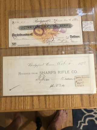 Sharps Rifle Company Receipt 1876,  1883 Check Signed By Sharpes And Winchester