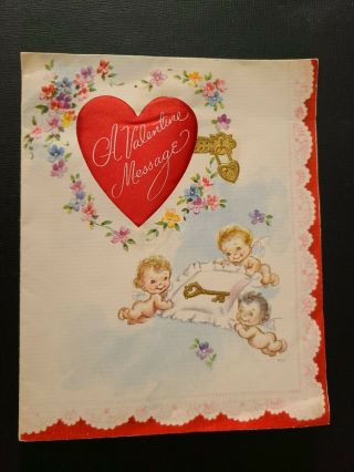 Vtg Rust Craft Valentine Greeting Card M.  Cooper?angels Satin Pillow Rsrvd Ibafra