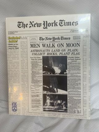 The York Times Jigsaw Puzzle W/ Poster Men Walk On Moon Schmid 1000 Pc