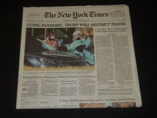 2020 March 12 York Times - Citing Pandemic,  Trump Will Restrict Travel