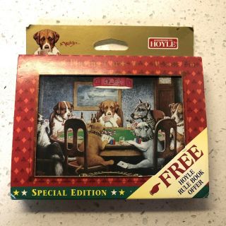 Vintage Hoyle Dogs Playing Poker Collector Tin 2 Decks Playing Cards 1997