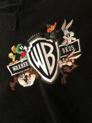 Vtg Looney Toons Hoodie Pullover Sweater Black Sz 3xl Warner Bro Studios Fleece