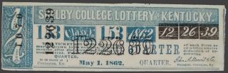 1862 Shelby College Lottery Of Kentucky 12 26 39