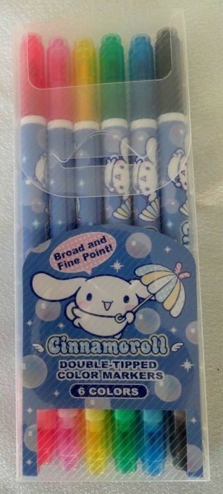 Vintage Sanrio 2004 Cinnamoroll Color Marker Pens 6 & Holder &