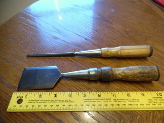 Vtg Keen Kutter 1 15/16 " & Van Camp 1/4 " Chisel Old Wood Handles Carpentry Tools
