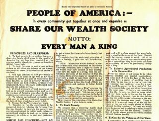 Collectible Huey Long Speech Reprint Share Our Wealth Society Every Man A King