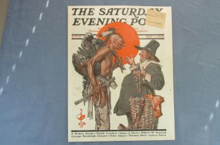 1923 J.  C.  Leyendecker Cover Indian With Turkey & Fat Pilgrim,  Kuppenheimer Ad