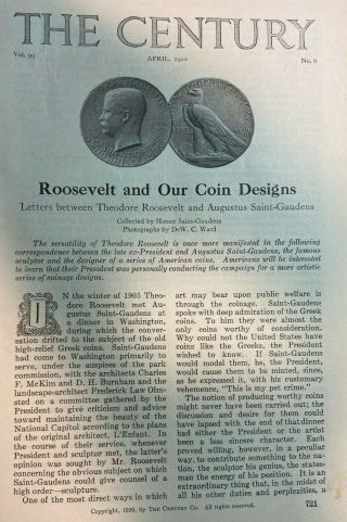 1920 President Theodore Roosevelt And American Coin Design Illustrated