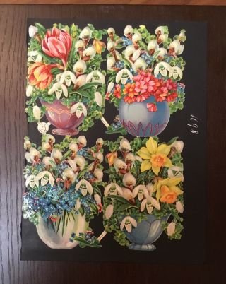Vintage German Z&m Die Cut Floral Paper Scrapbook Sheet (front & Back)