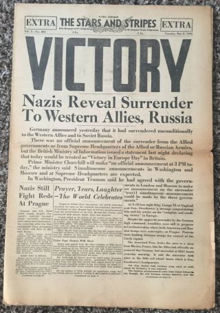 Victory World War Ii May 8th 1945 The Stars And Stripes Paris Edition