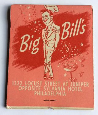 Vintage Giant Feature Matchbook Big Bills Supper Club Bar Philadelphia