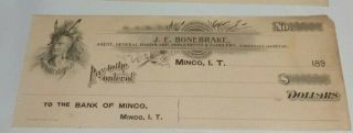 1890 Minco Indian Territory Check J E Bonebrake Bank Of Minco 5