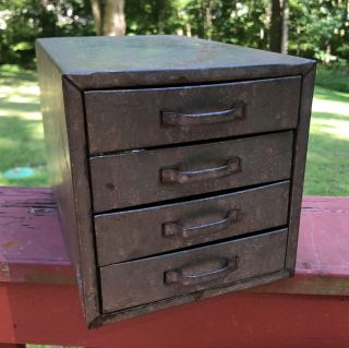 Vintage Small Metal 4 Drawer Industrial Chest Cabinet Tool Box Crafts